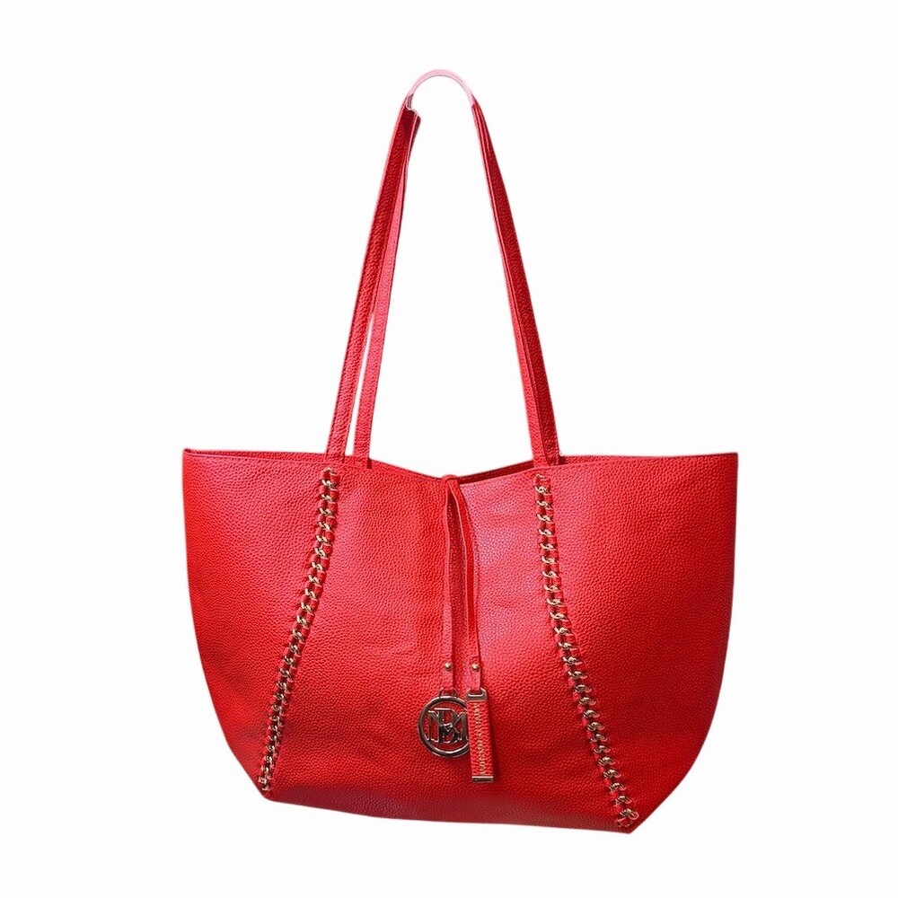 Badgley Mischka Decorative Chain Tote Bag Womens Large Red Shoulder